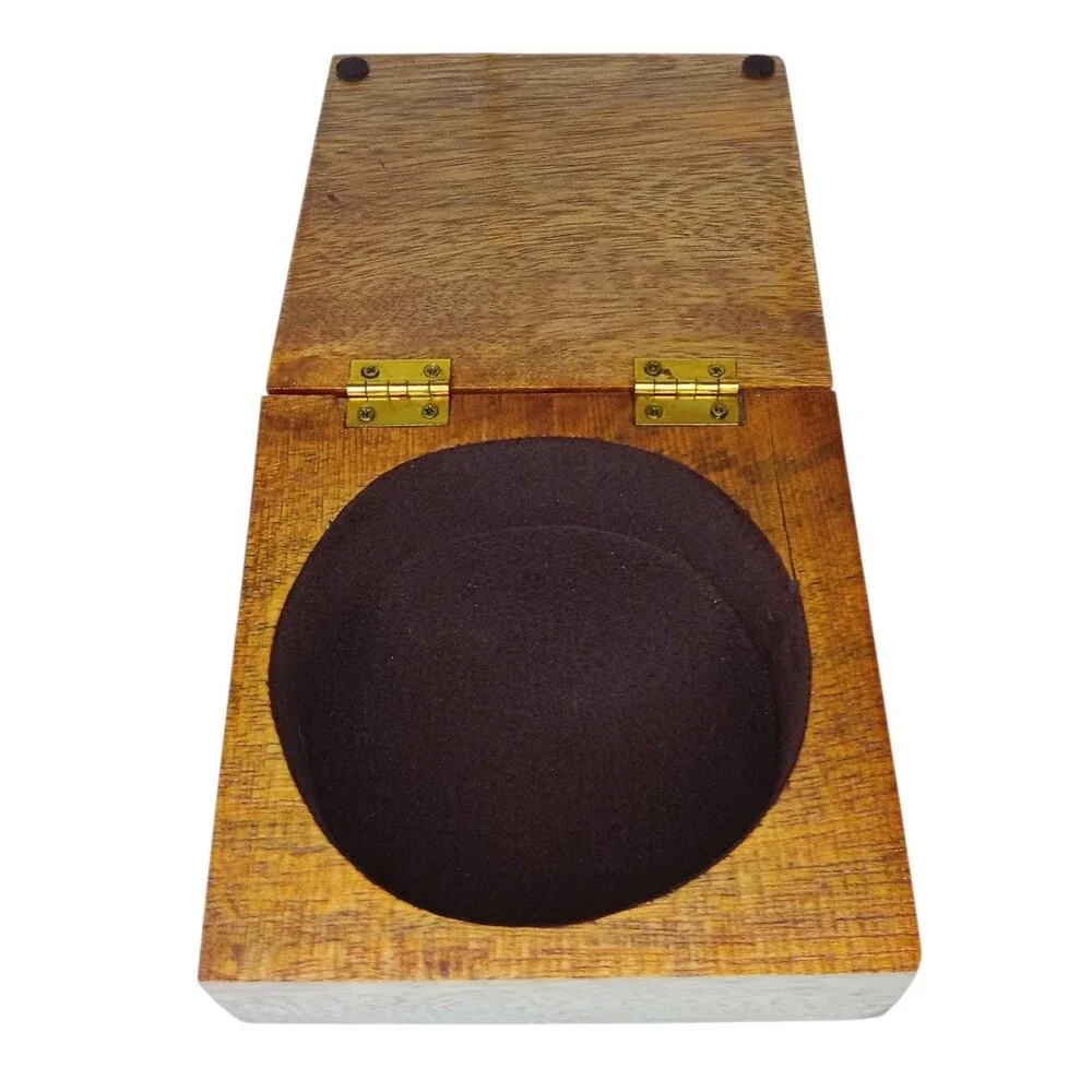Wood Hinged Box Square With Round Interior Cutout Felt Lined 5.75